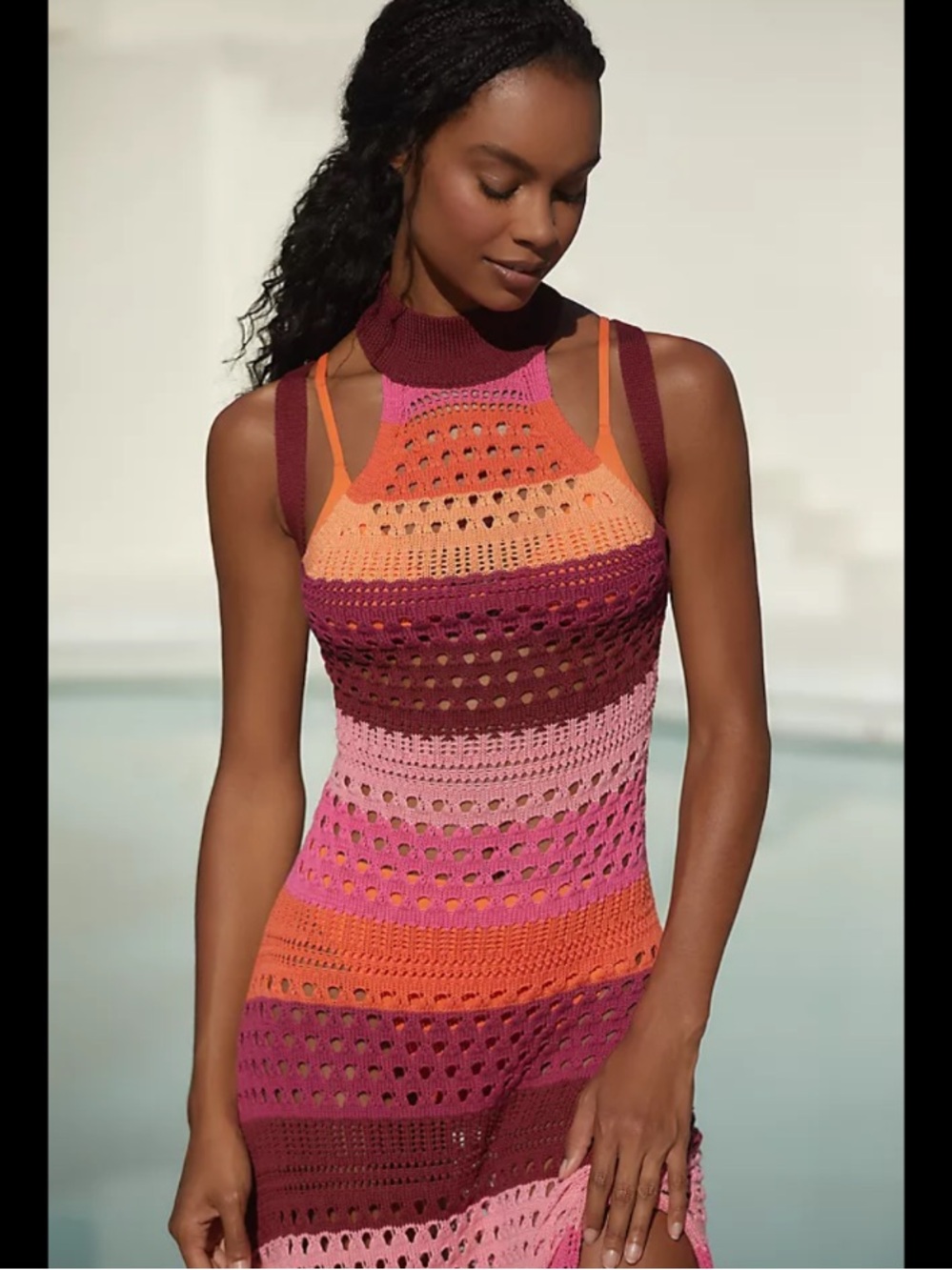 Anthropologie Rainbow Halter Mock neck crochet cover up dress - Picture 4 of 6